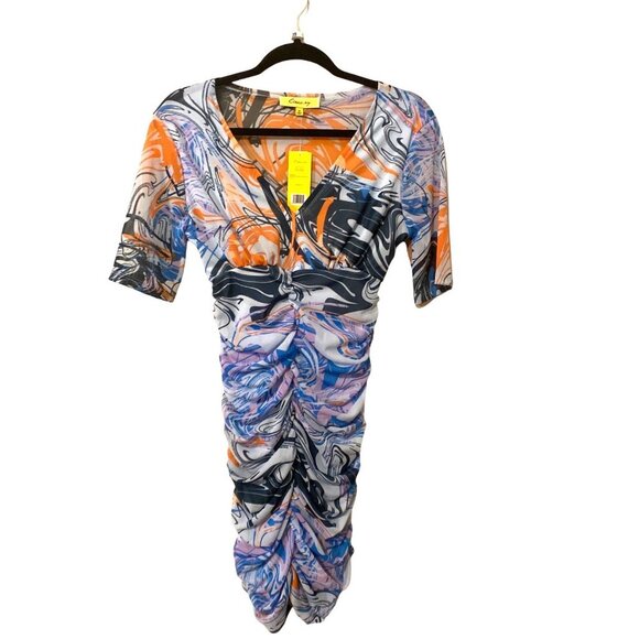 NWT Circus NY Blue & Purple Swirl Lucia V-Neck Bodycon Dress, Medium - Picture 2 of 7